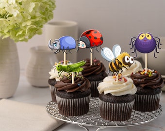 Adorable Insect Printable Cupcake Toppers, Instant Download Cupcake Toppers, Digital Cupcake Toppers, Insect Cupcake Toppers