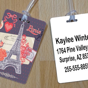 Personalized Luggage Tag Paris Luggage Tag Custom Luggage Tag Gym Bag Tag Diaper Bag Tag