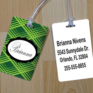 Luggage Tag, Personalized Luggage Tag, Green Pattern Luggage Tag,  Backpack Tag, Sports Tag