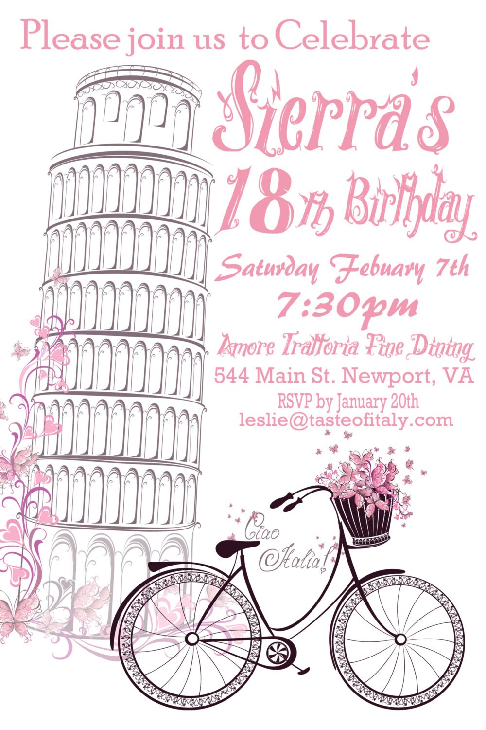 Invitación de cumpleaños de Italia invitación imprimible Etsy