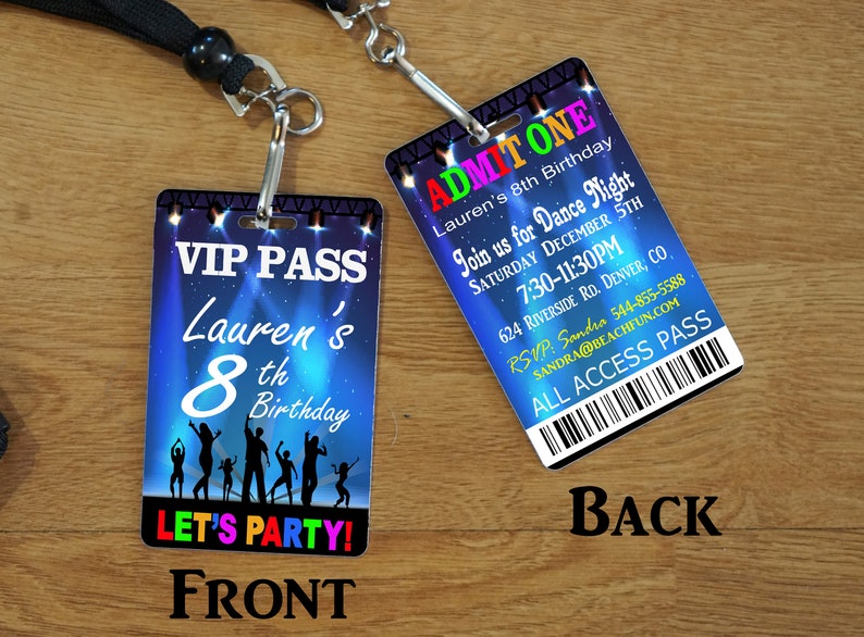 Personalized Birthday Invitation Vip Pass Lanyard Invite Etsy