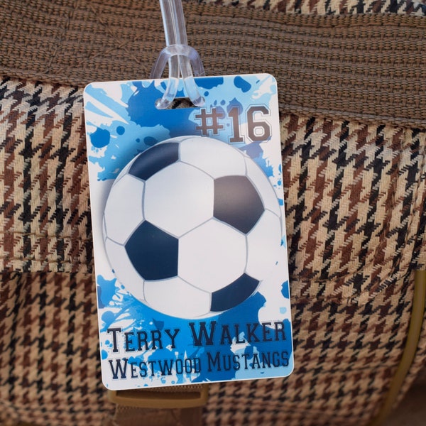 Soccer Bag Tags, Personalized Soccer Bag Tag, Soccer Name Tag, Luggage Tag, Soccer Backpack Tag, Soccer Bag Name Tag, School Soccer Team Tag