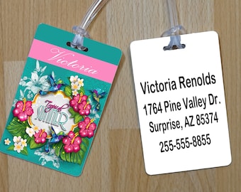 Floral Luggage Tag Personalized Luggage Tag Tropical Floral Luggage Tag Gym Bag ID Tag Diaper Bag