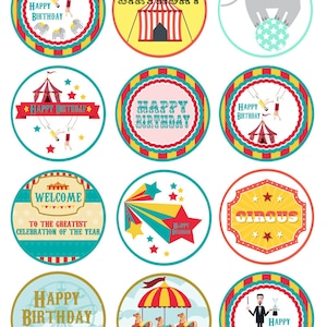 Circus Carnival Printable Cupcake Toppers Instant Download Party Supply ...