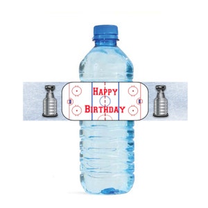 Étiquettes de bouteille d'eau de hockey, étiquettes de hockey imprimables d'anniversaire, téléchargement immédiat, étiquettes de bouteille d'eau de hockey personnalisées