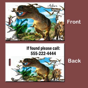 Bag Tag, School Bag Tag, School Backpack Tag, Dinosaur Bag Tag for Kids, Diaper Bag Tag, Luggage Tag, T Rex Tag, Dinosaur Bag Tag
