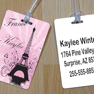Paris Luggage Tag Personalized Luggage Tag Custom Luggage Tag Gym Bag Tag Diaper Bag Tag Eiffel Tower