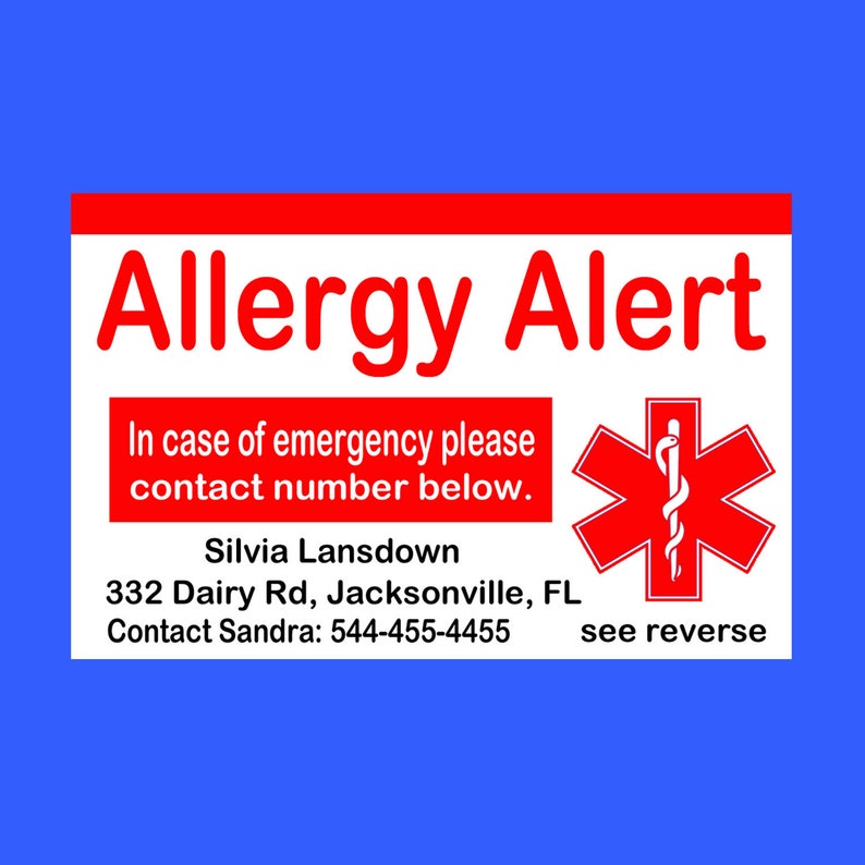 Allergy Alert Card Medical Alert Card Allergy Wallet Card Etsy