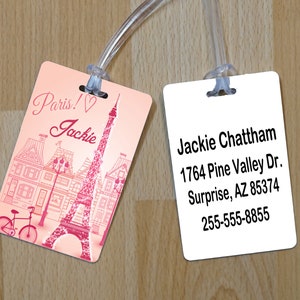 Personalized Luggage Tag Paris Personalized Luggage Tag Eiffel Tower Luggage Diaper Bag Tag Gym Bag Tag