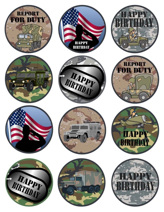 Army Printable Cupcake Toppers Instant Download Party Supply Digital File Military Birthday Party