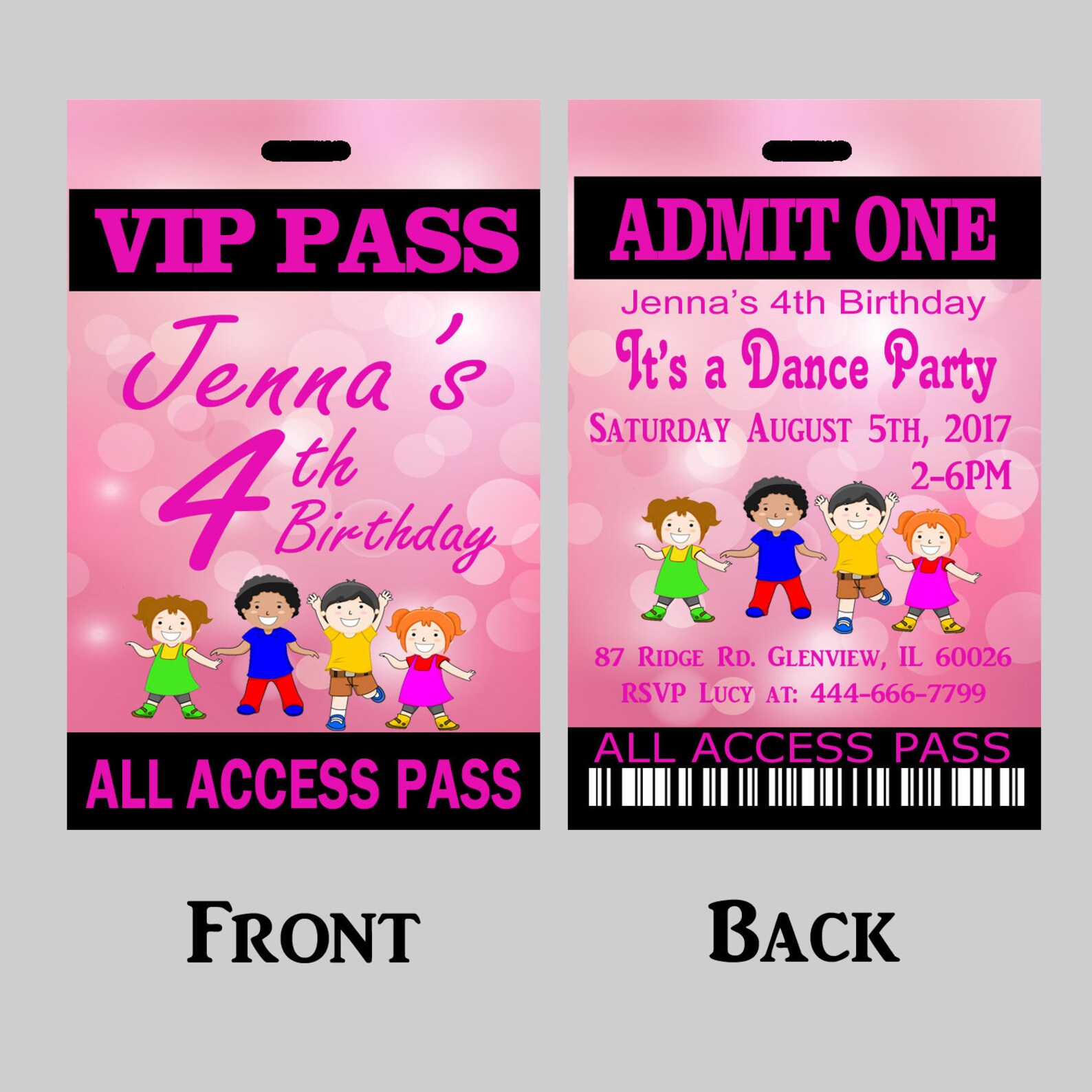 Children's Party Invitations Personalized VIP Pass Etsy