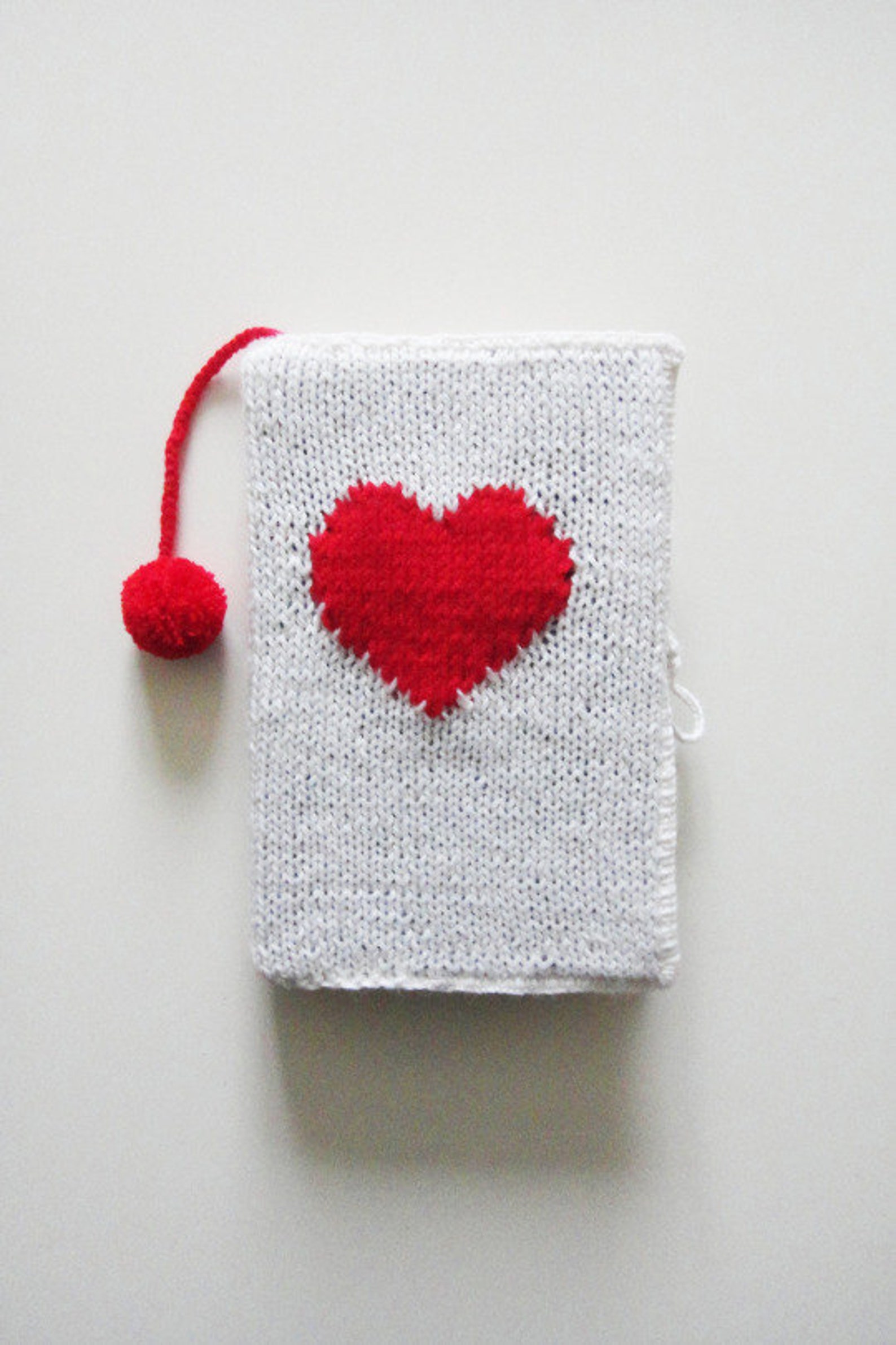 Bookcover Knit Book Cover Notebook Sketchbook White Red Heart Etsy