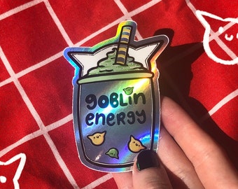 Goblin Energy Boba Tea Holographic Sticker - Iridescent Holo 8cm / 3in