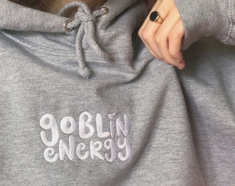 Goblin Energy Hoodie - White Embroidered Cosy AWDis College Hoodie