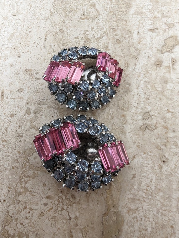 Pink & Clear Rhinestone Clip On Earrings - image 1