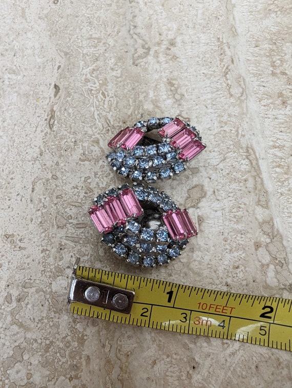 Pink & Clear Rhinestone Clip On Earrings - image 4
