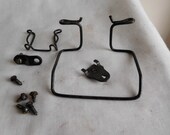 Singer oil can bracket and foot control holder dock from mid 20thC vintage bentwood case lid