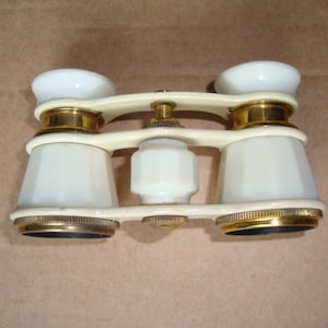 Vintage USSR Opera Theatre Glasses 1950s? white with brass, optical collectible binoculars