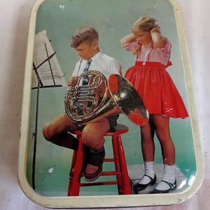 Vintage Blue Bird Toffee Tin 1950s boy girl brother sister scene