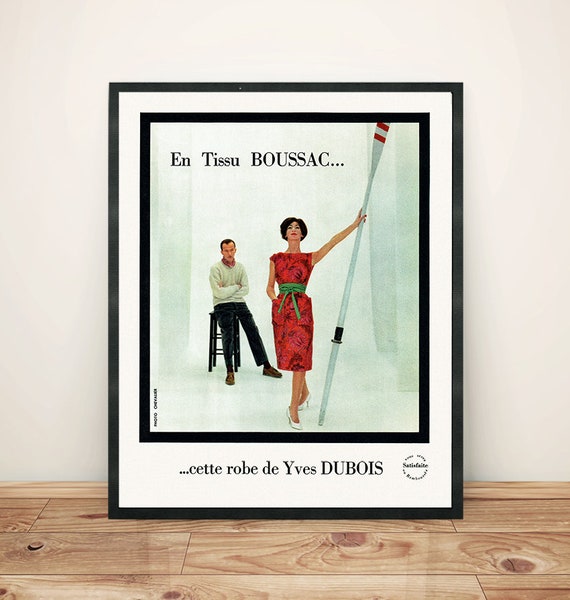 French Fashion Couture Design Fabrics Woman Men Taylor Advertisement Magazine 50s Vintage Ad Art Retro Print Giclée Poster Wall Home Decor - 
