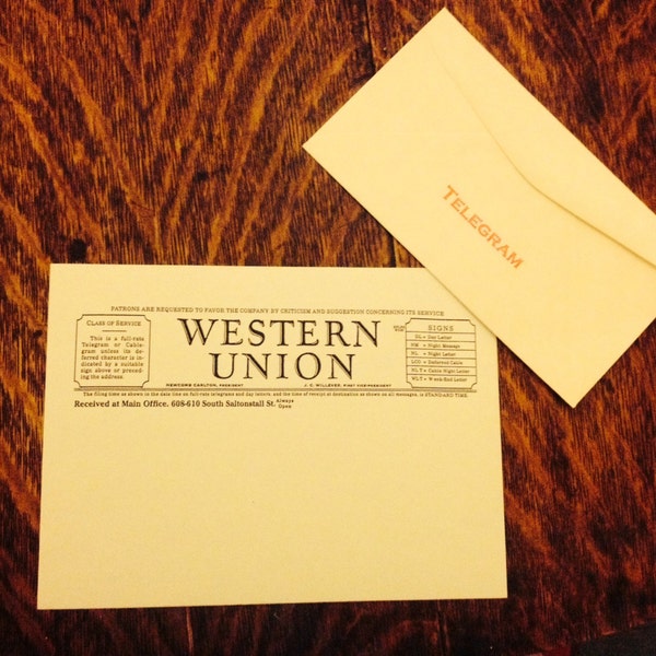 Western Union telegram stationery