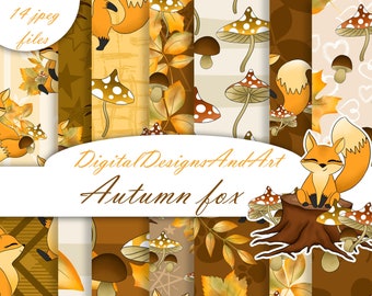 Fuchs digitales Papier, Fuchs Schnittmuster, Herbst Papier, Stoff Design, Kommerzielle Nutzung