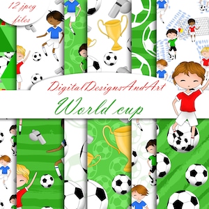 Papel digital de fútbol, patrón de fútbol, papel deportivo, balón de fútbol, fútbol europeo, papel digital de niño, patrón de niño, papel de la copa del mundo