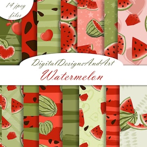 Watermelon paper, Melon digital paper, Watermelon pattern, seamless patter, Fruit paper, fabric design, Commercial use, Sticker paper