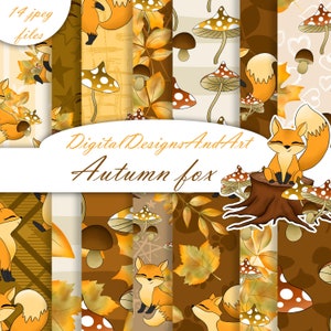 Papier numérique renard, motifs renard, papier d'automne, création de tissu, utilisation commerciale