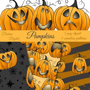 Halloween Cliparts, Kürbis Cliparts, Halloween-Muster, Kürbispapier, Print on Demand, Sublimationsdesign, Stoffdesign, Stoffdruck