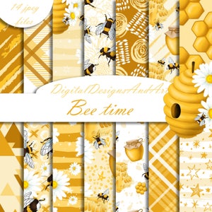 Bee digital paper, bees seamless pattern, handpainted bee paper, planner supplies, scrapbook paper, spring paper, commercial