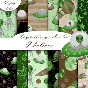 Alien digital paper, Alien pattern, Spaceship paper, E.T. paper, Planets pattern, Planet paper, Space digital paper, seamless paper, fabric