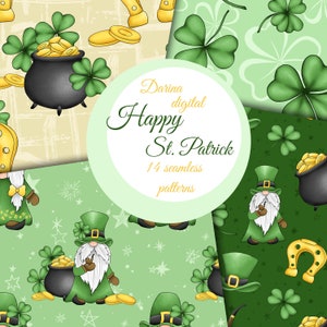 Gnome paper, Gnome pattern, Dwarf paper, St Patrick paper, Beer paper, Clover paper, horseshoe paper, Luck paper, Nisse paper, fabric design