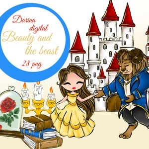 Imágenes prediseñadas de princesa, imágenes prediseñadas de la bella y la bestia, ilustración de la bestia, imágenes prediseñadas mágicas, Bella PNG, Bestia PNG, diseño de tela, imágenes prediseñadas de POD