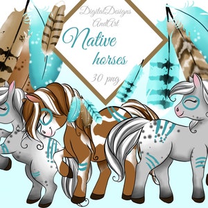 Native horse clipart, Native clipart, Nursery clipart, Baby clipart, Horse clipart, Sportted horses, commercial use, feathers clipart