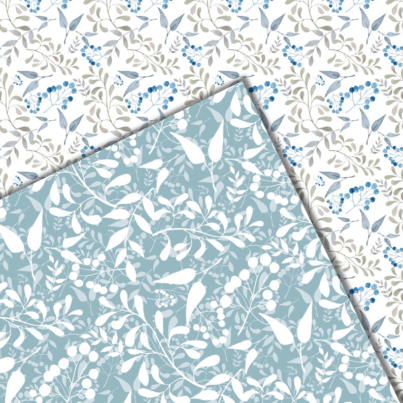 Winter digital paper, Floral seamless paper, Flower patterns, watercolor flower paper, winter flower pattern, digital background, scrapbook image 7