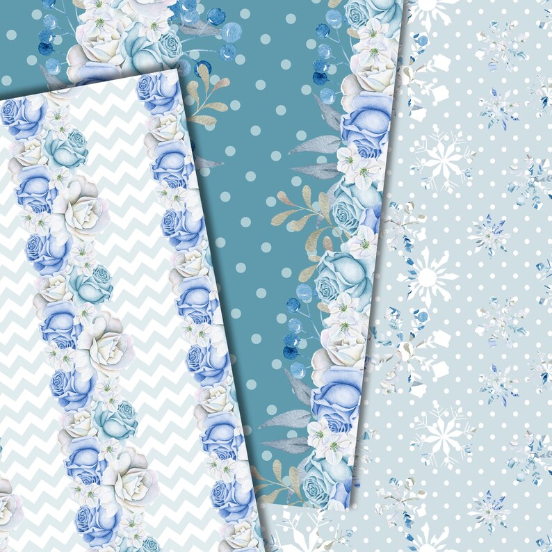 Winter digital paper, Floral seamless paper, Flower patterns, watercolor flower paper, winter flower pattern, digital background, scrapbook image 5