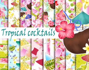 Tropical Cocktail Digital Paper Pack Tropical Patterns - Etsy