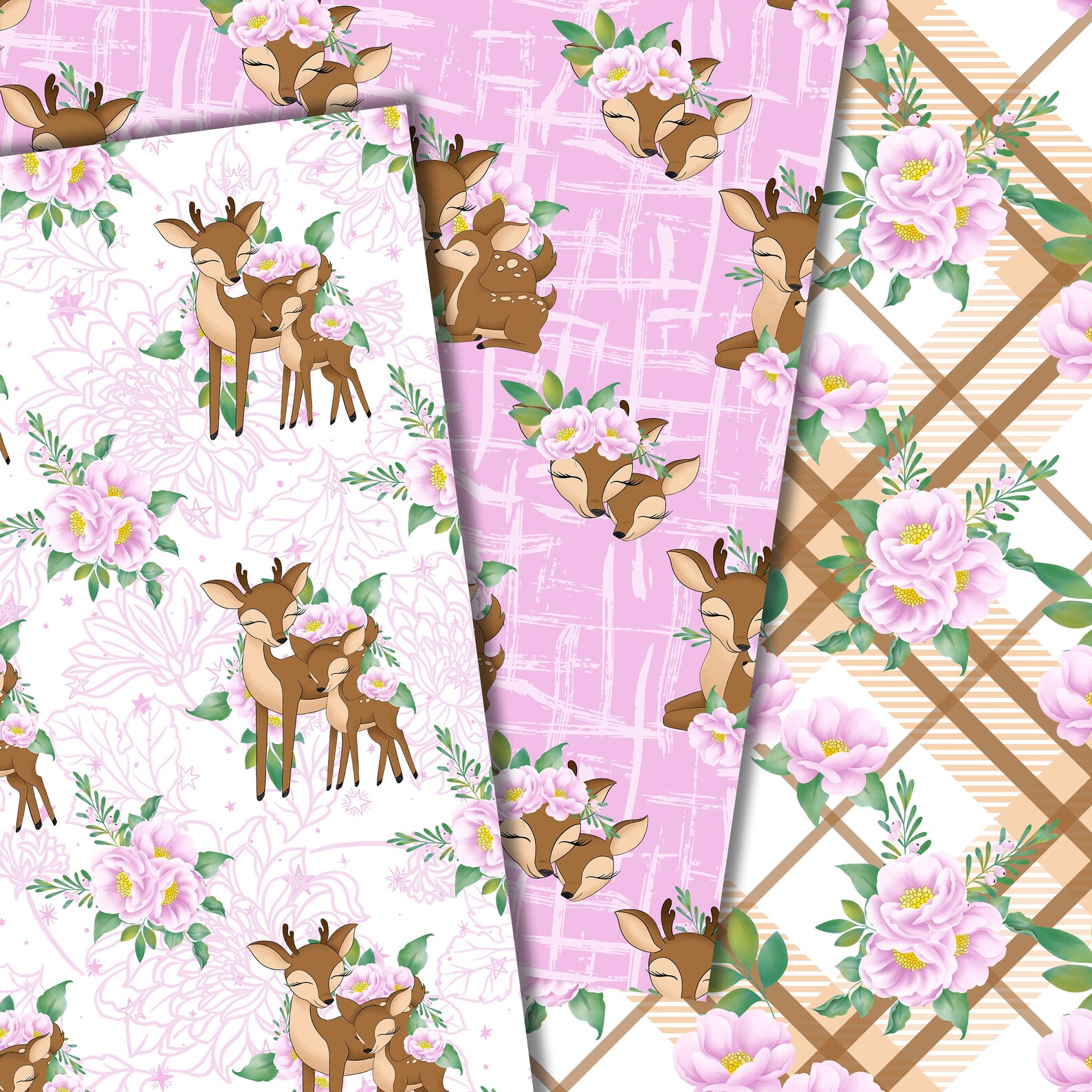 Deer Digital Paper Forest Deer Pattern Seamless Pattern Etsy
