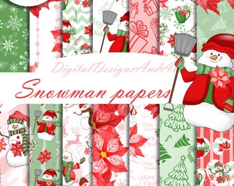 Snowman digital paper, scrapbook paper, christmas paper, seamless pattern, snowman pattern, christmas pattern, digital background, winter