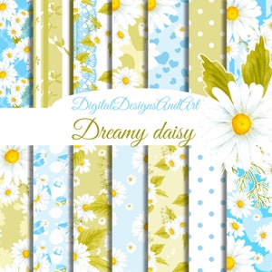 Carta digitale a fiori, pacchetto di carta digitale a margherite, sfondo digitale, carte senza soluzione di continuità, motivo a margherite, carte floreali, carta per scrapbooking a fiori