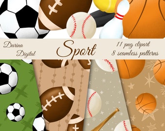 Sport Clipart, Sportbälle, Football, Fussball, Baseball, Sport Illustration, kommerzielle Nutzung, Sport Papier, Sport Muster, Sport Illustration
