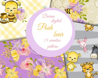 Pooh seamless paper, Pooh bear patterns, Piglet papers, tiger patterns, commercial use, scrapbook paper, fabric design, planner paper