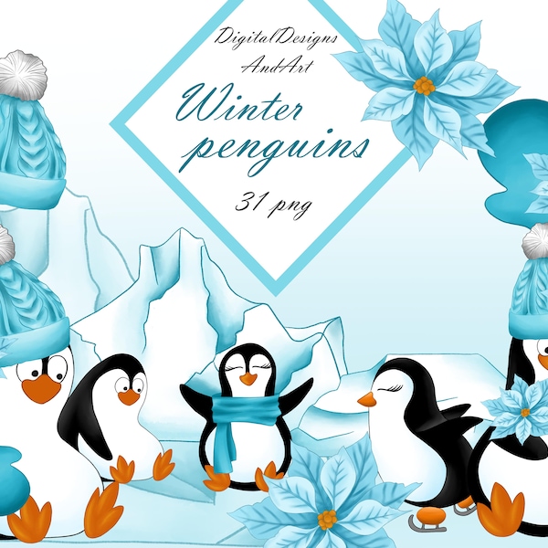 Imágenes prediseñadas de pingüinos, ilustración de pingüinos, imágenes prediseñadas pintadas a mano, imágenes prediseñadas de invierno, imágenes prediseñadas de hielo, imágenes prediseñadas de iceberg, imágenes prediseñadas de planificador, imágenes prediseñadas de pegatinas