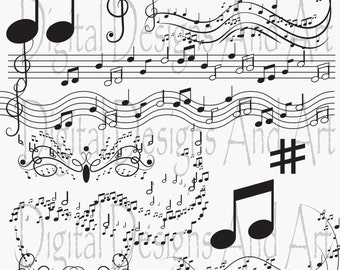 Music clipart, notes clip art, Digital Clipart Musical Accenq,Invitation Clipart Design Elements, Printable Paper Products