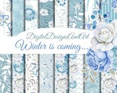 Winter digital paper, Floral seamless paper, Flower patterns, watercolor flower paper, winter flower pattern, digital background, scrapbook