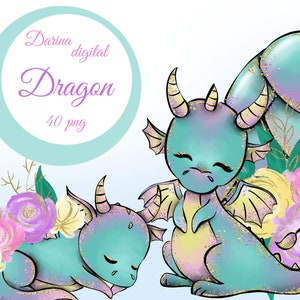 Drachen Clipart, Drachen Illustration, wunderliche Clipart, Sublimationsgrafiken, Planer Aufkleber, Print on Demand, POD Shops, kommerzielle Nutzung