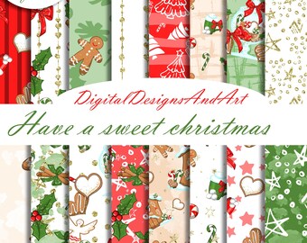 Carta digitale natalizia, carta per dolci natalizi, carta natalizia, motivo natalizio, forniture per adesivi per planner, carta per scrapbooking, carta natalizia
