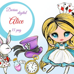 Alice in Wonderland Clipart, mad hatter, White rabbit, Cheshire Cat, Alice Tea Party, Watercolor Clipart, commercial use