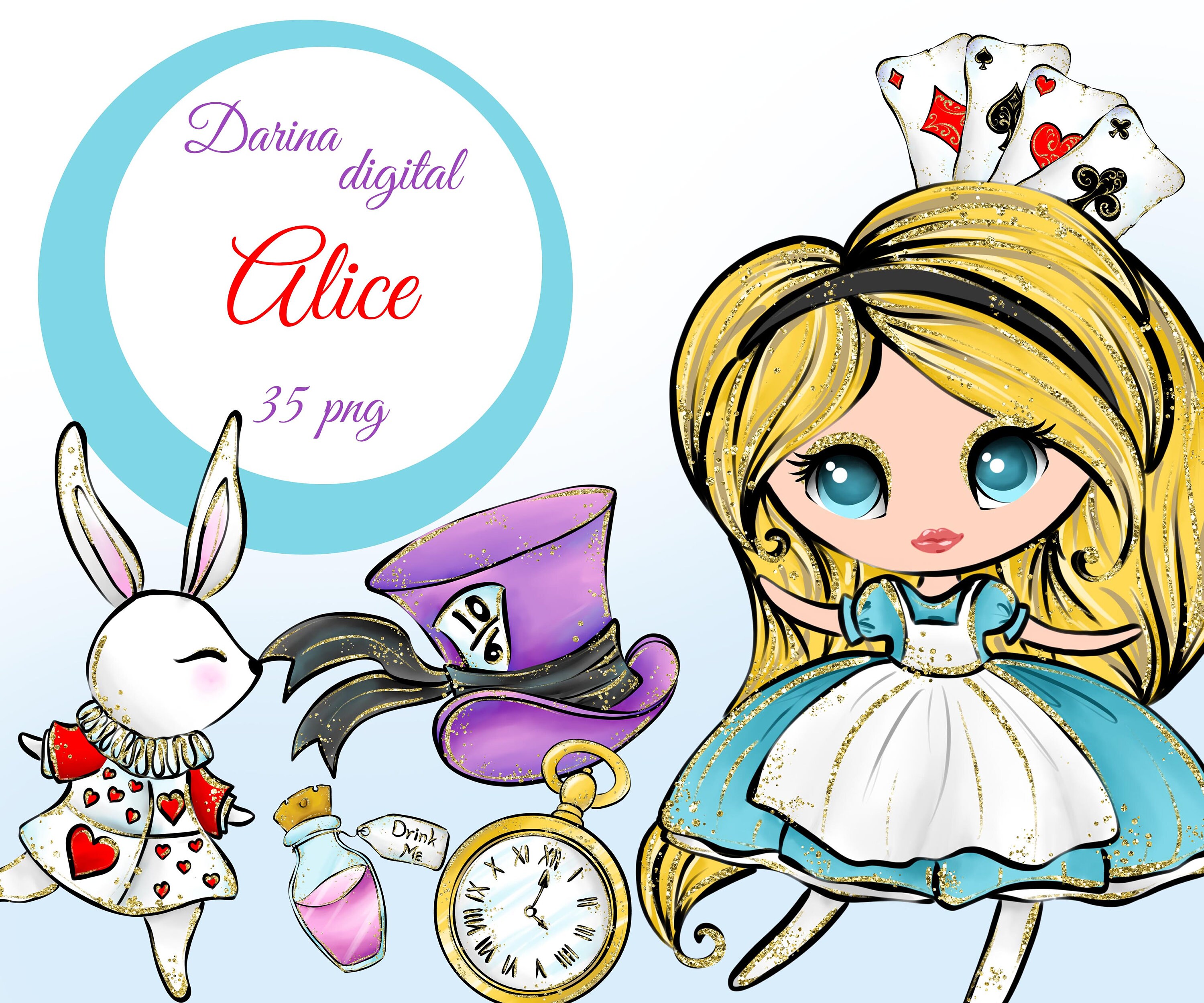 Alice in Wonderland Clipart Mad Hatter White Rabbit Etsy UK